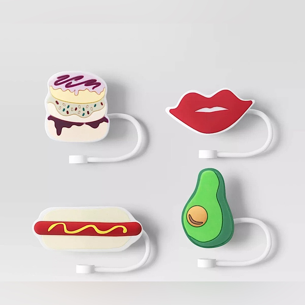 NWT Room Essentials 4 Pack  Food-Themed Silicone Straw Toppers